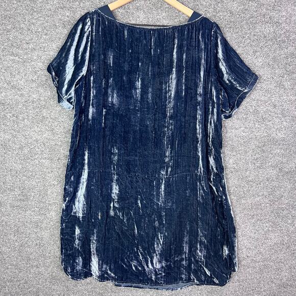 Anthropologie Floreat Crushed Velvet Shirt Dress Pockets Blue Large Petite - Picture 2 of 9